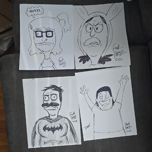 4 Original FRANK FORTE (Bob's Burgers) Sketches + Inks Loiuse Gene Tina Batbob